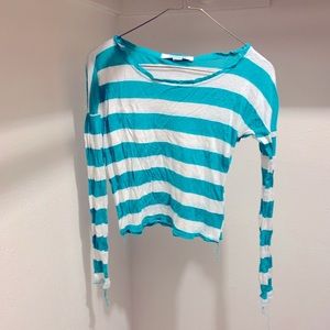 Blue and white stripped shirt.